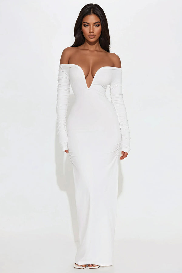 Candice Plunge Neckline Maxi Dress - White