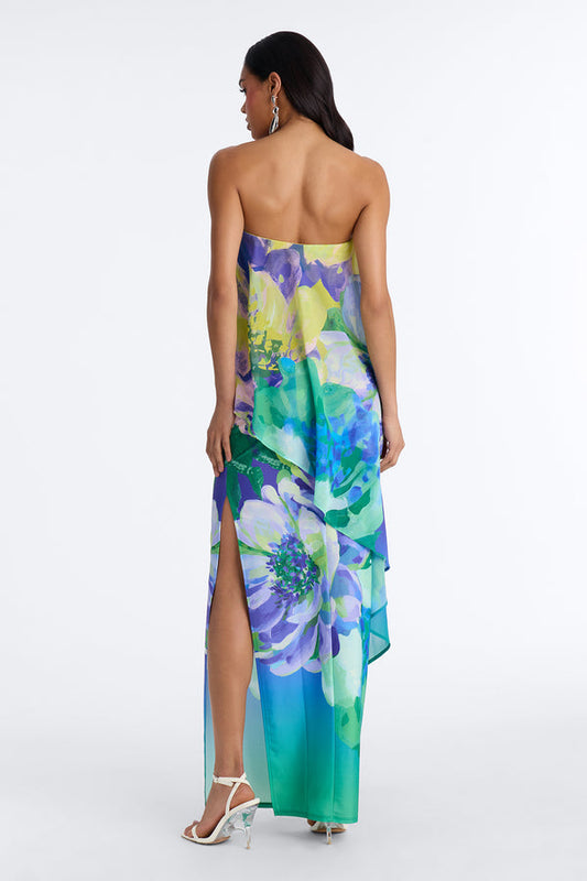 Amber Strapless Chiffon Maxi Dress - Green Combo