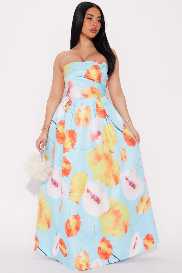 Stephanie Floral A Line Maxi Dress - Blue/combo