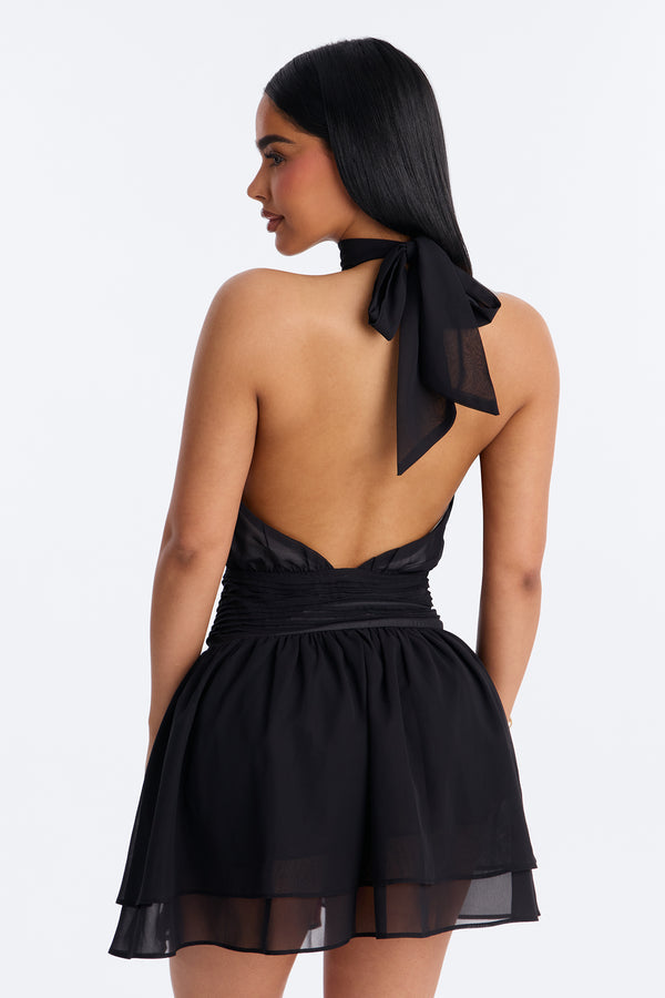 Sloan Backless Chiffon Mini Dress - Black/Combo
