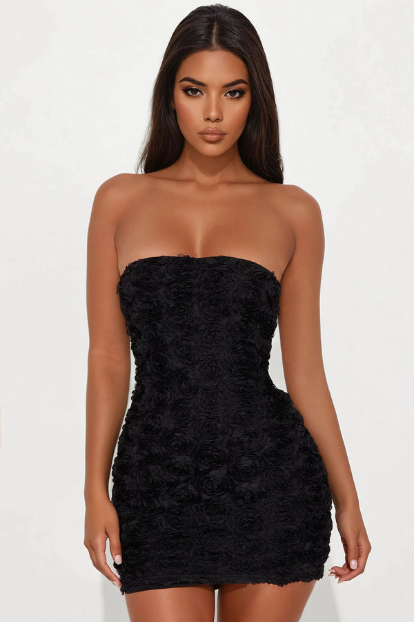 Blossom Rosette Mini Dress - Black
