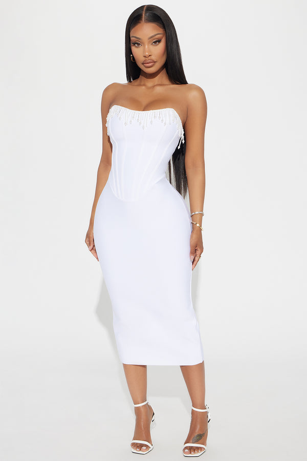 Win Me Over Bandage Midi Dress White