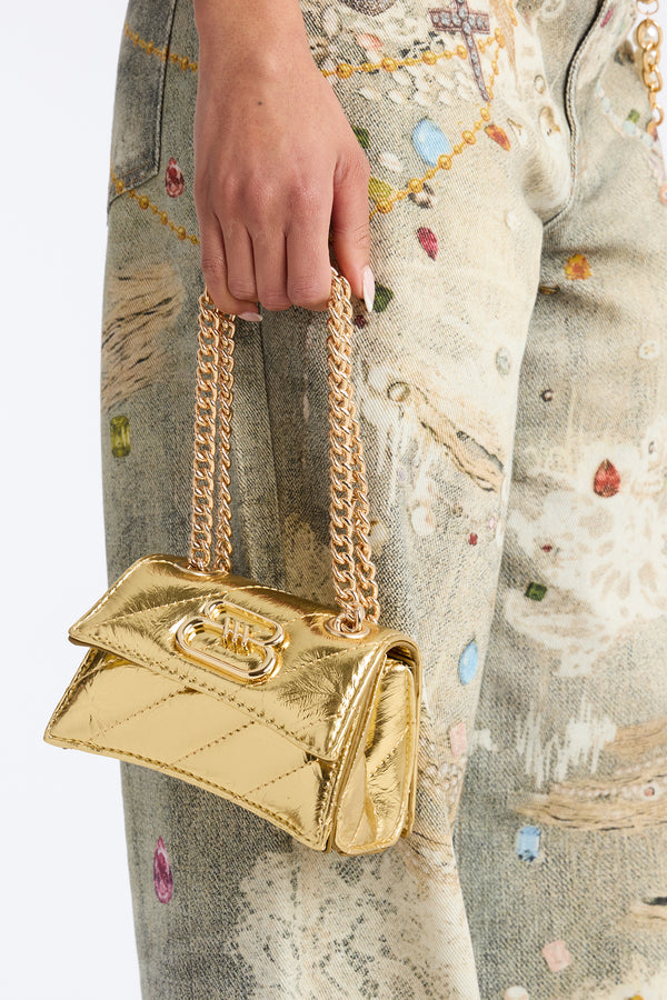Go Crazy For It Quilted Faux Leather Handbag - Gold