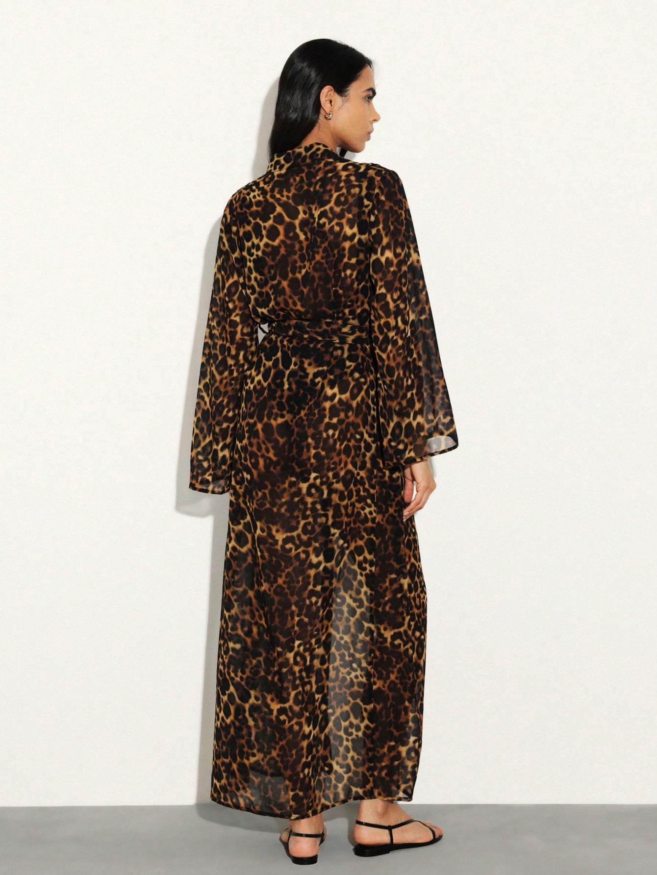 Leopard Print Chiffon Robe Cover Up - Multicolor