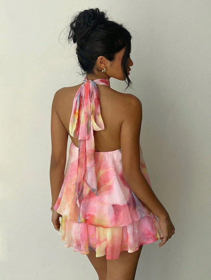 Halter Tie Mini Dress - Cotton Candy