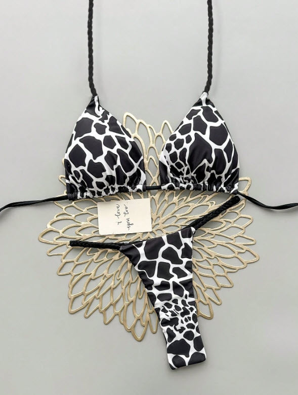 Midnight Bloom Bikini Set - Black and White