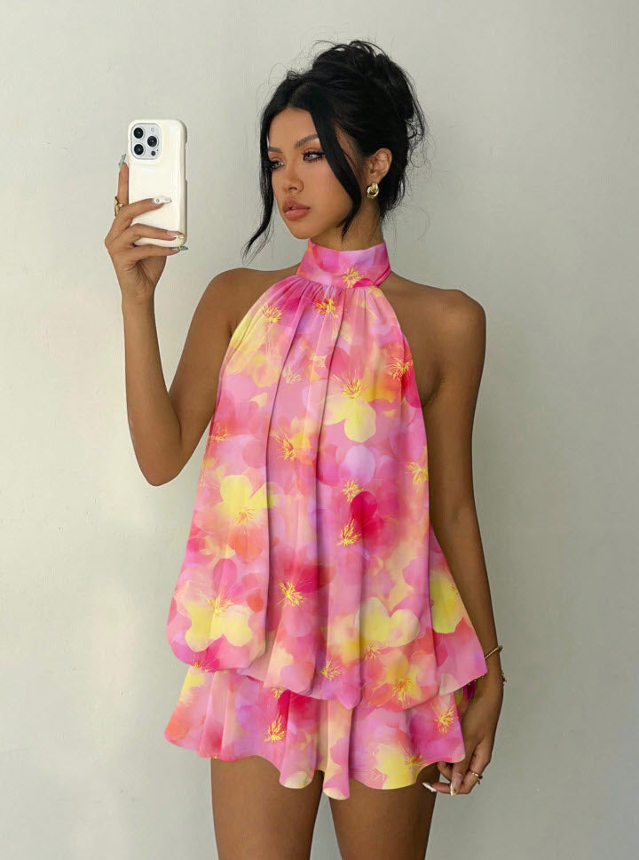 Halter Tie Mini Dress - Bloom