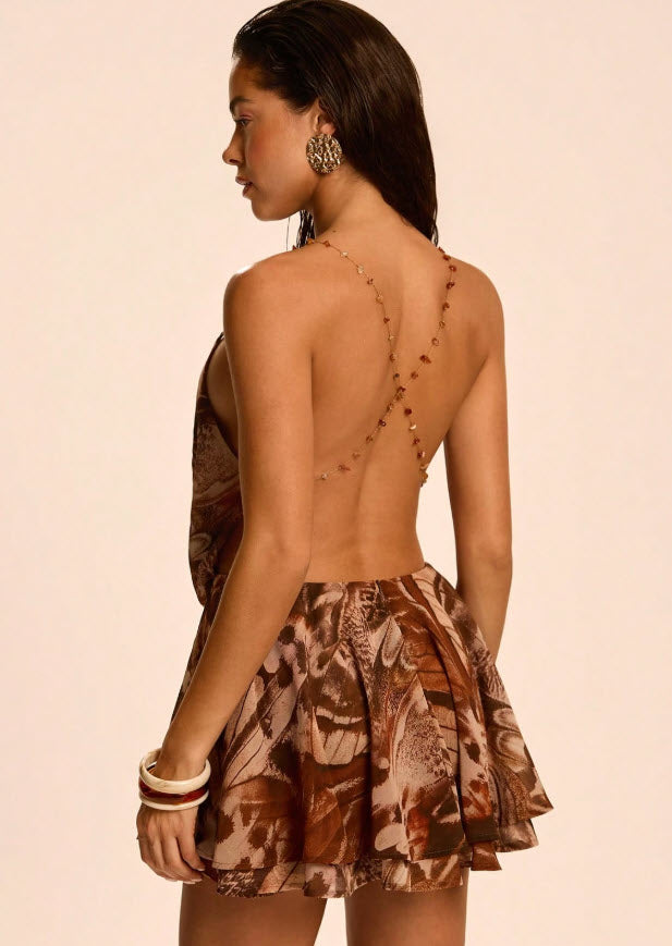 Brown Animal Print Ruffle Mini Dress
