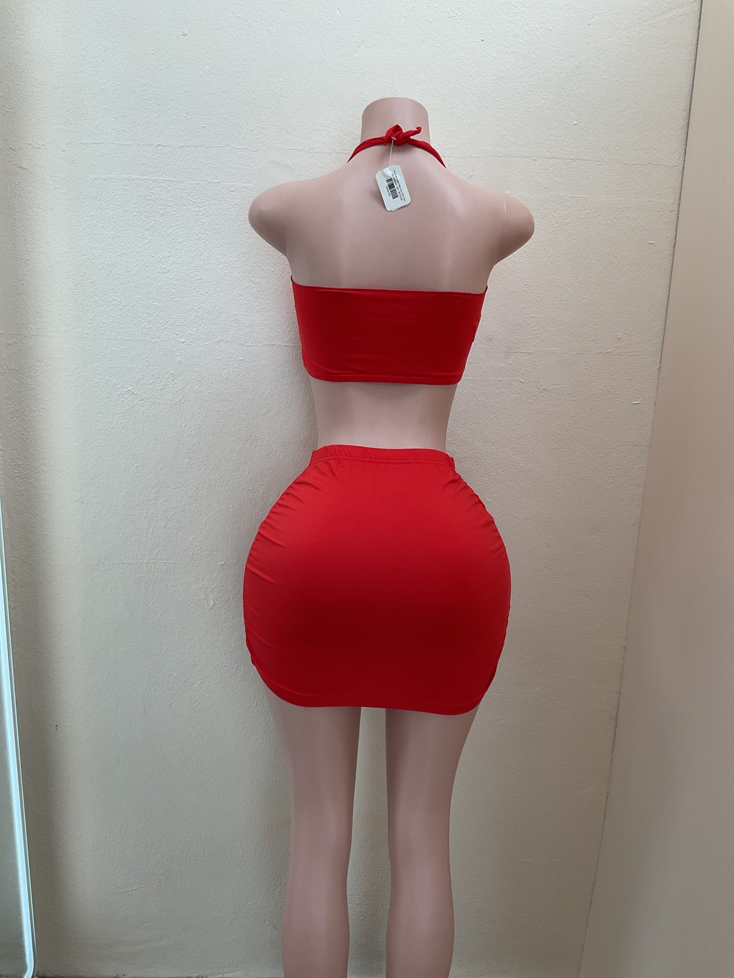 Vivid red sheer halter mini Short Set