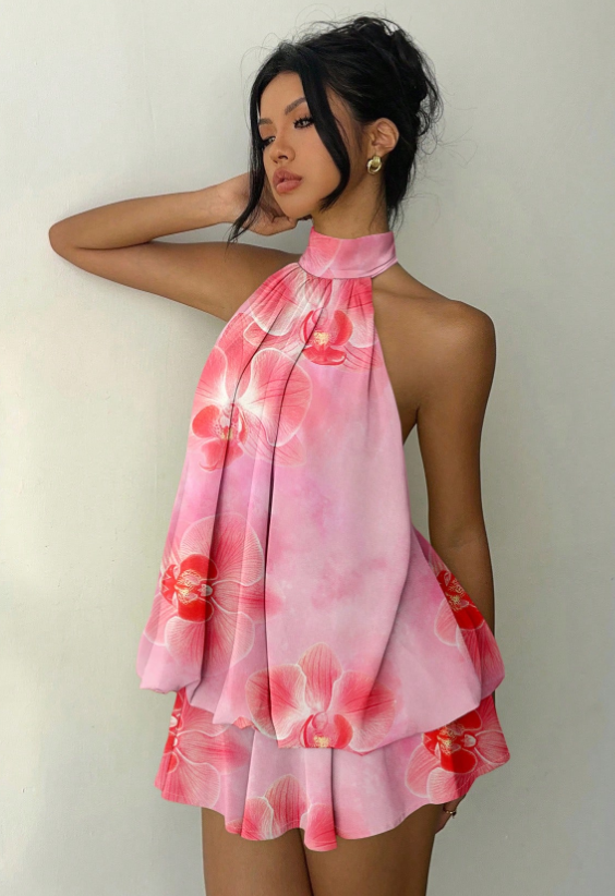 Halter Tie Mini Dress - Pink Orchid