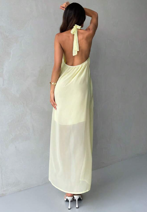 Chiffon Ruffle Hem Dress - Light Yellow