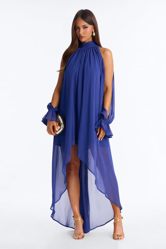 Aryal Long Sleeve Chiffon Maxi Dress - Navy