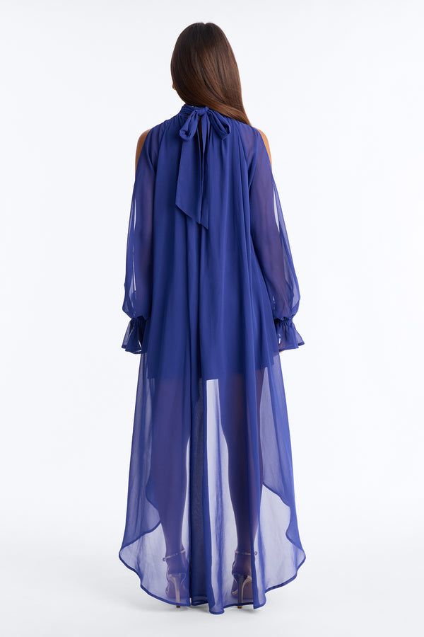 Aryal Long Sleeve Chiffon Maxi Dress - Navy