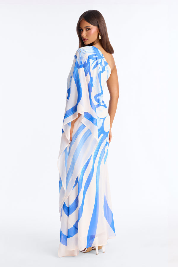 Draped In Luxe Chiffon Kaftan Maxi Dress - Blue Combo