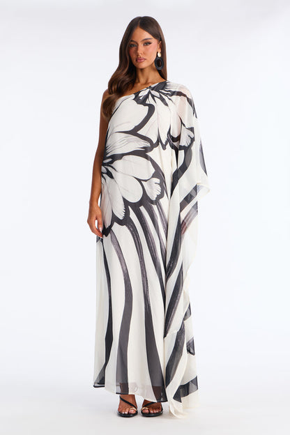 Draped In Luxe Chiffon Kaftan Maxi Dress - Black Combo