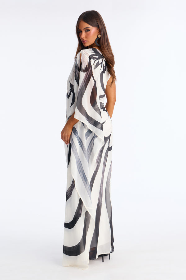 Draped In Luxe Chiffon Kaftan Maxi Dress - Black Combo