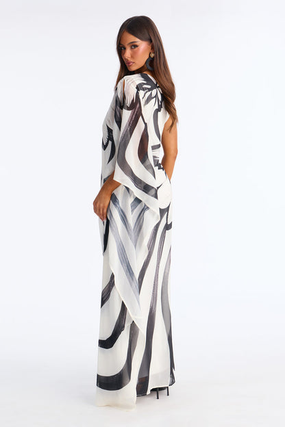 Draped In Luxe Chiffon Kaftan Maxi Dress - Black Combo