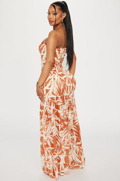 Amaya Tropical Maxi Dress - Cognac