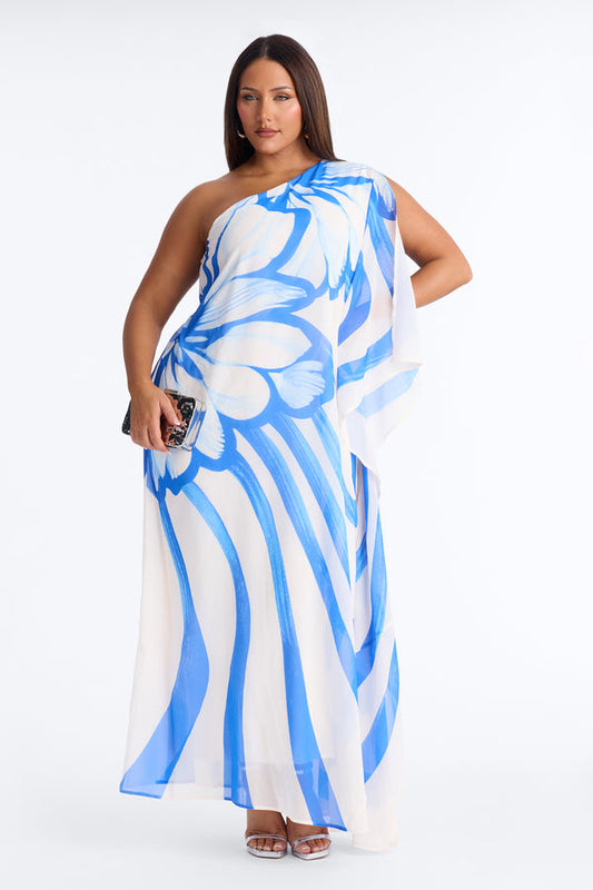 Draped In Luxe Chiffon Kaftan Maxi Dress - Blue Combo