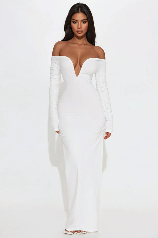 Candice Plunge Neckline Maxi Dress - White