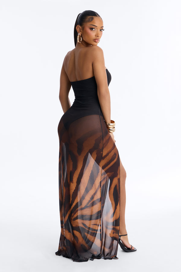 Jordan Animal Print Mesh Maxi Dress - Black/Brown