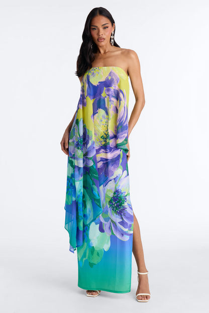 Amber Strapless Chiffon Maxi Dress - Green Combo