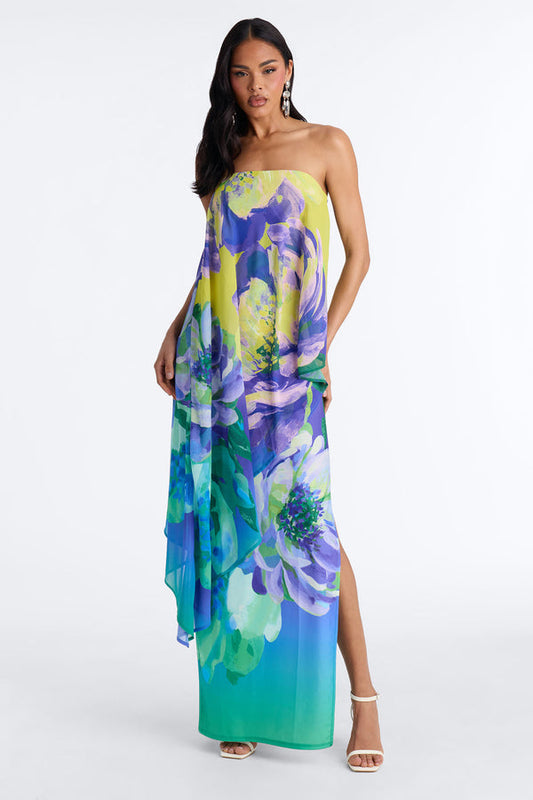 Amber Strapless Chiffon Maxi Dress - Green Combo