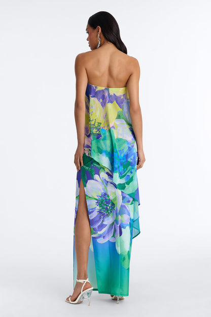 Amber Strapless Chiffon Maxi Dress - Green Combo