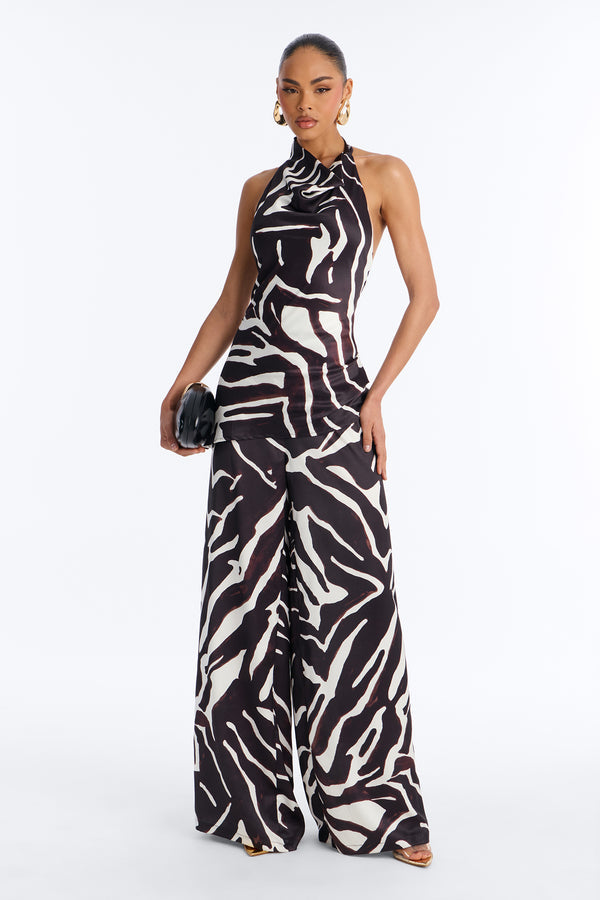 Mali Zebra Wide Leg Jumpsuit - Brown