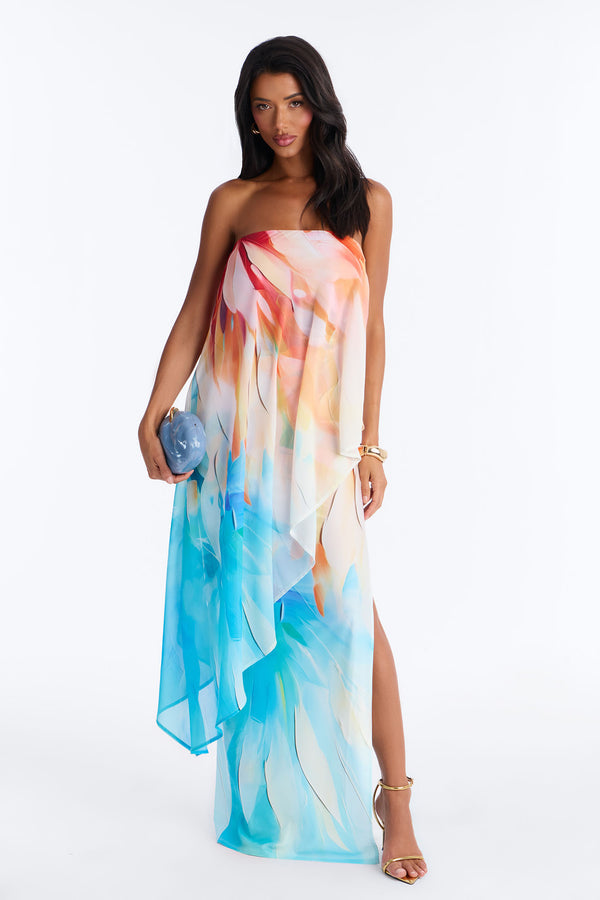 Out In Paradise Strapless Maxi Dress - Turquoise Combo