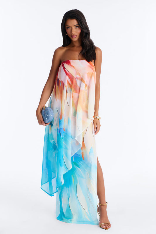 Out In Paradise Strapless Maxi Dress - Turquoise Combo