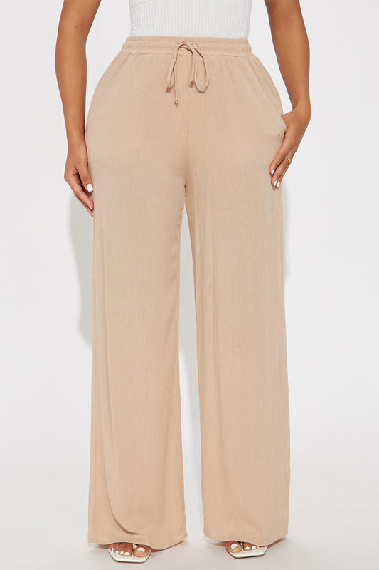 In Cannes For The Summer Wide Leg Gauze Pant - Tan