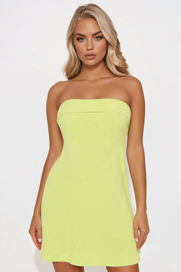 Maya Stretch Linen Mini Dress - Lime