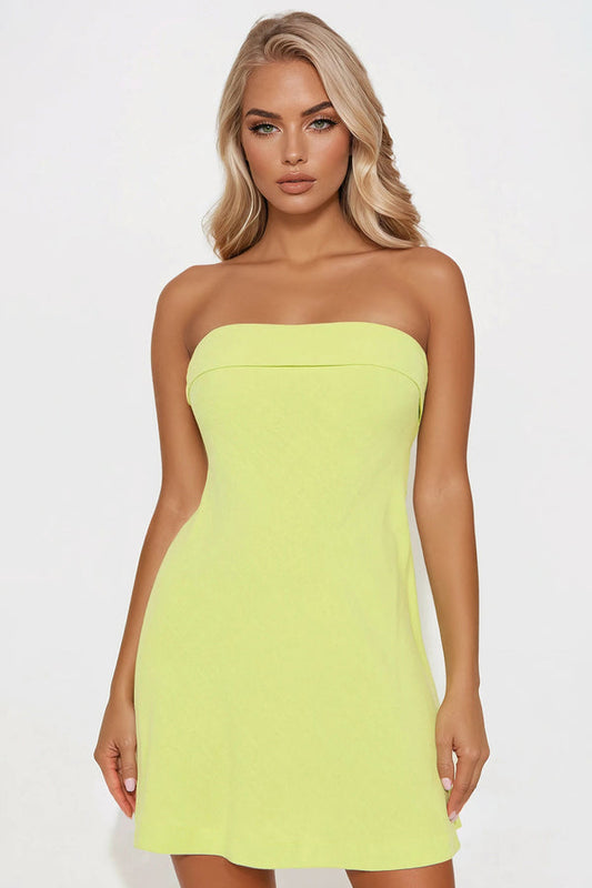 Maya Stretch Linen Mini Dress - Lime