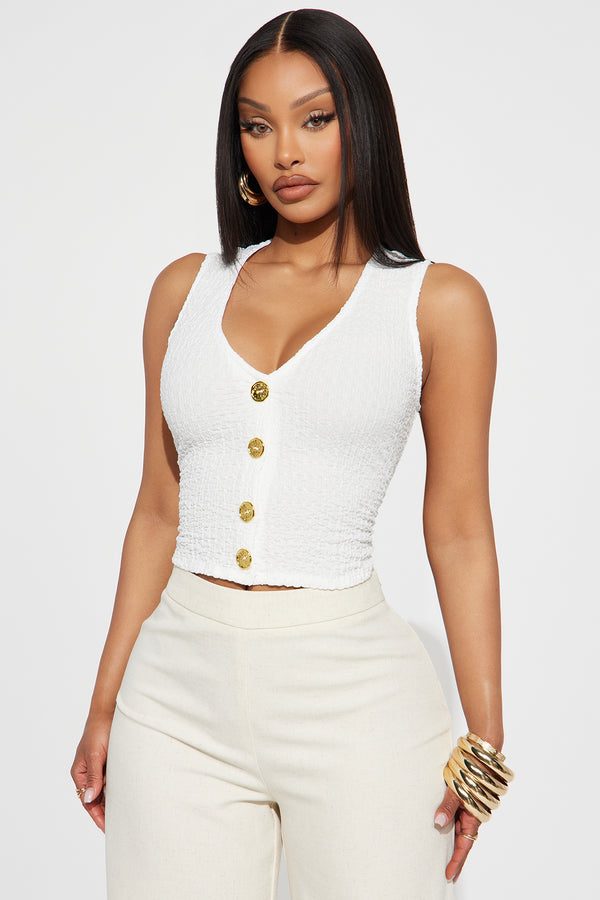 Pia Button-Up Vest Top - White