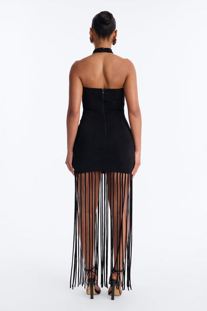 Rosalie Fringe Trim Maxi Dress - Black