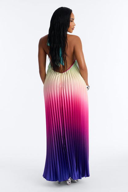 Silk Sunsets Pleated Maxi Dress - Multi Color