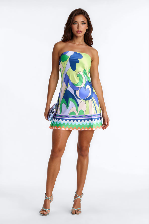 Foxy Strapless Satin Mini Dress - Purple Combo