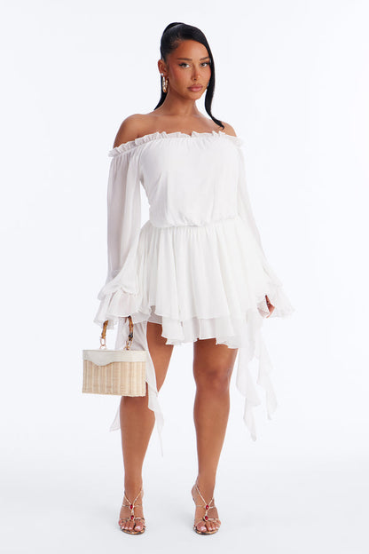 Paulina Ruffle Chiffon Mini Dress - White