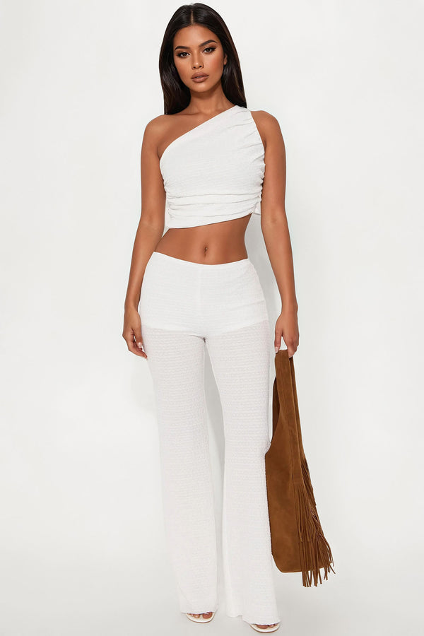 Tessa Textured Flare Pant Set White