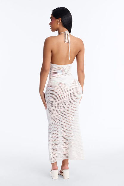 Scarlett Crochet Swim Cover Up Halter Midi Dress - White