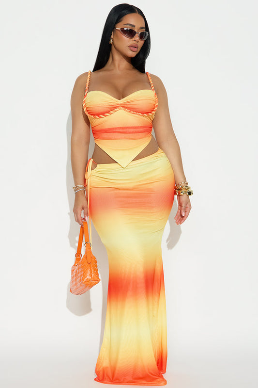 Serena Mesh Maxi Skirt Set - Yellow Combo