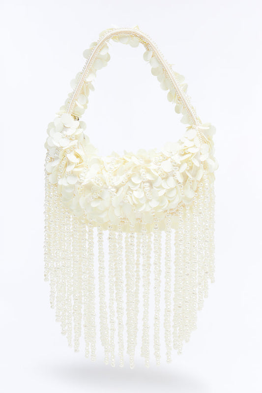 Aphrodite Vibe Beaded Satchel Bag - Ivory