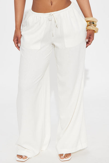 Seaside Soiree Wide Leg Linen Pant - Ivory