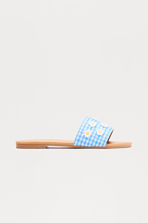 Roo Flower Gingham Sandals - Blue/combo