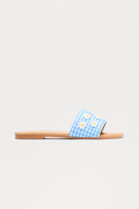 Roo Flower Gingham Sandals - Blue/combo