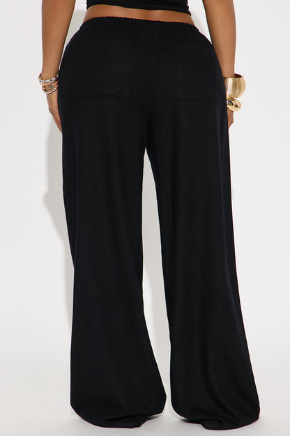 Seaside Soiree Wide Leg Linen Pant - Black