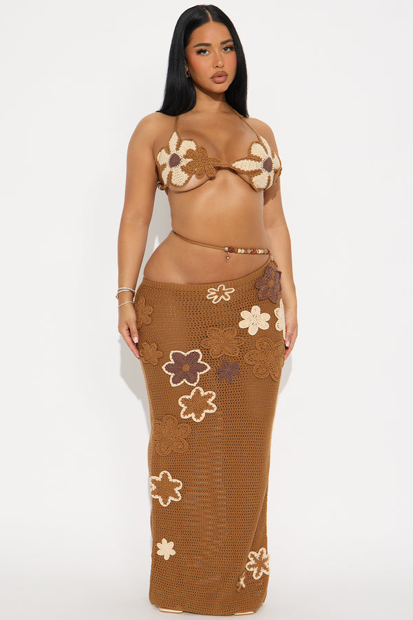 Island Bloom Crochet Maxi Skirt Set - Taupe Combo