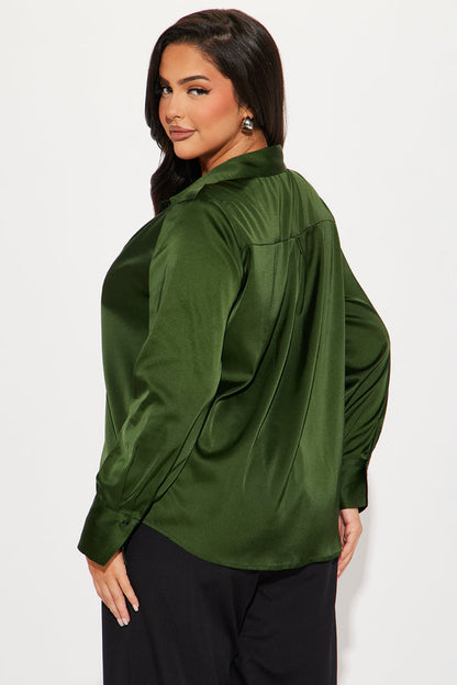 Feelin' Popular Satin Shirt - Green