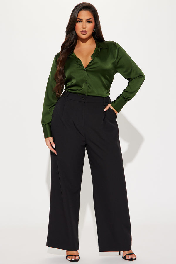 Feelin' Popular Satin Shirt - Green